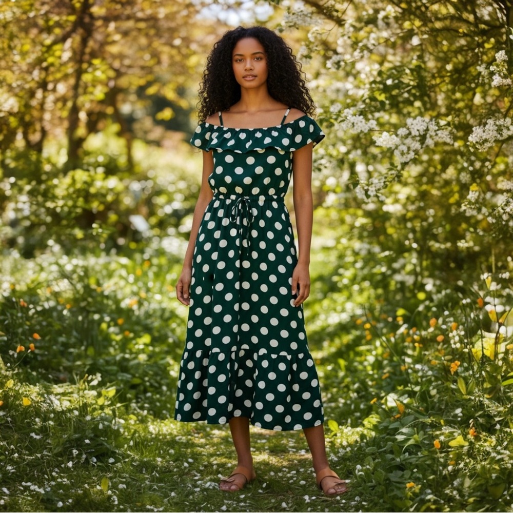 Amazon Green Polka Dot Midi Dress